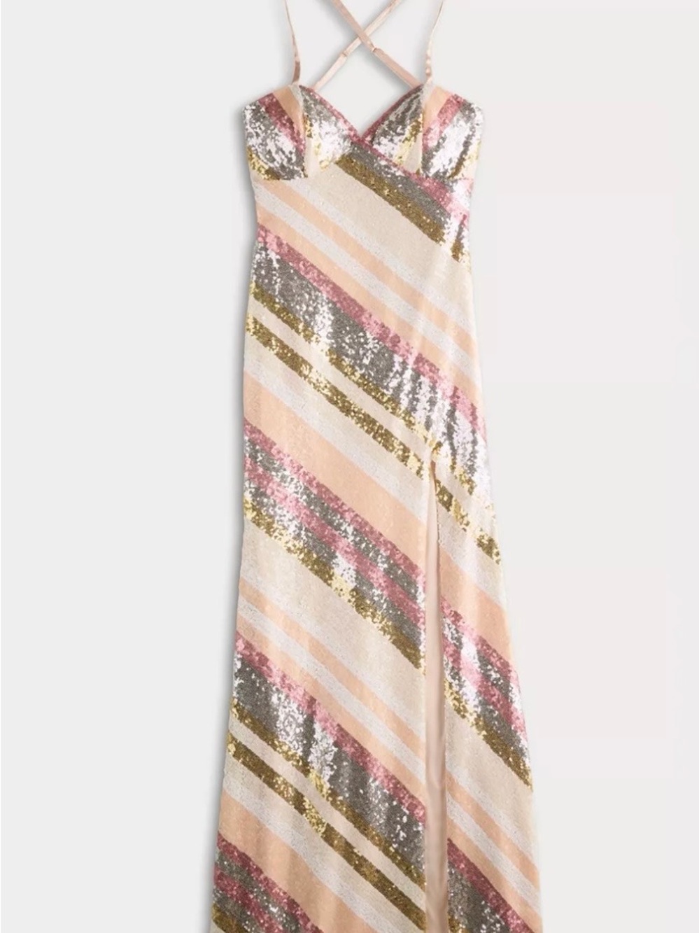 Kohl's Sequin Striped Maxi Dress in Blush, Gold & Gray